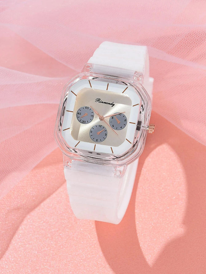 Shein- Silicone Strap Square Pointer Quartz Watch