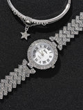 Shein- 1pc Rhinestone Decor Round Pointer Quartz Watch & 1pc Bracelet