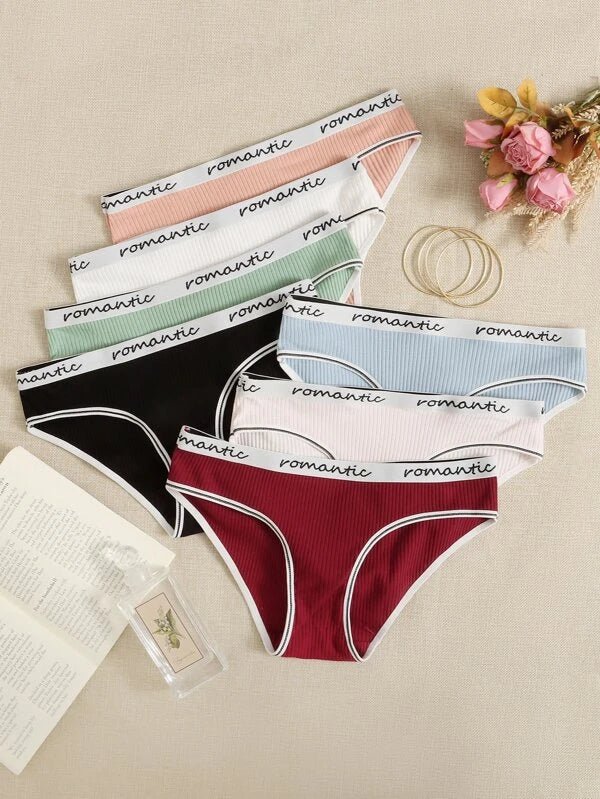 Shein - Contrast Invisible Phrase Stripe Briefs 7 Pack