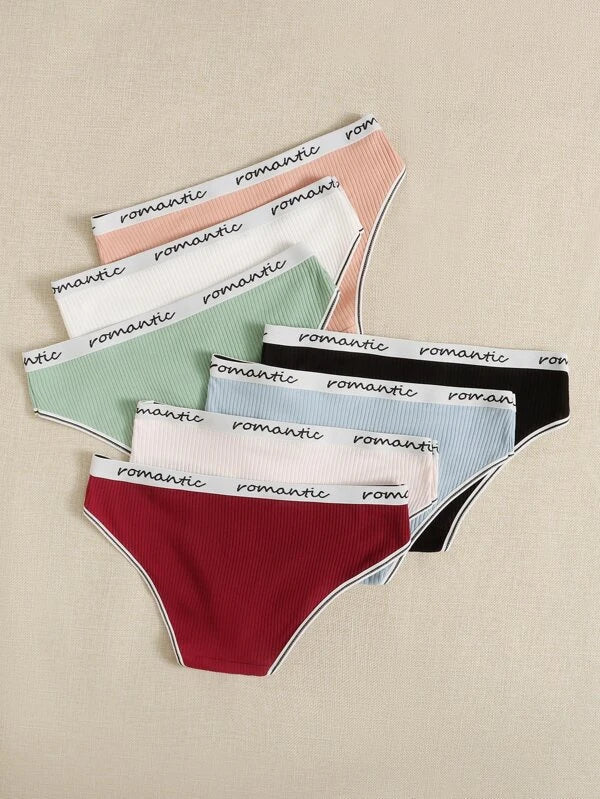 Shein - Contrast Invisible Phrase Stripe Briefs 7 Pack