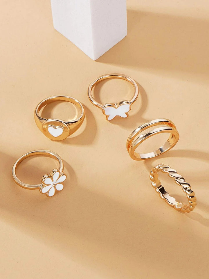 Shein - 5pcs Flower Decor Ring