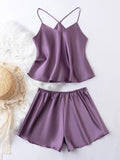 Shein - Short Pajama Set With Satin Strap Top- Purple