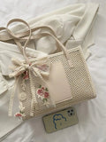 Shein - Bow Embellished Straw Bag