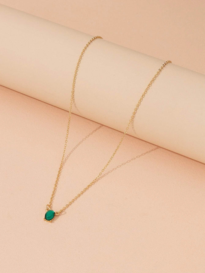 Shein- Oval Gemstone Charm Necklace