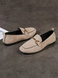 Shein - Suede Flat Loafers With Metallic Decoration