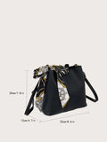 Shein - Bucket bag decorated with a toile scarf