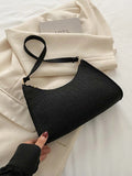 Shein - Crocodile Embossed Felt Baguette Bag