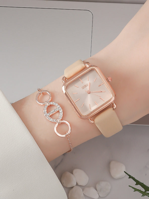 Shein - 1pc Minimalist Quartz Watch & 1pc Bracelet