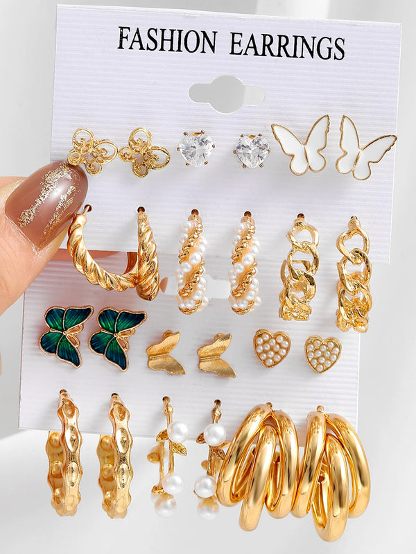 Shein - 12pairs Random Faux Pearl & Butterfly Decor Earrings