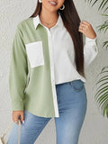 Shein Contrast color shirt front pocket large size