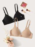 Shein - Solid Color Bra With Adjustable Straps - 2 Pcs