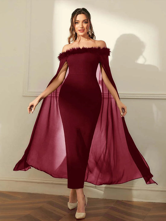  | SHEIN Modely Off Shoulder Fuzzy Trim Split Thigh Chiffon Prom Dress | Dress | Shein | OneHub