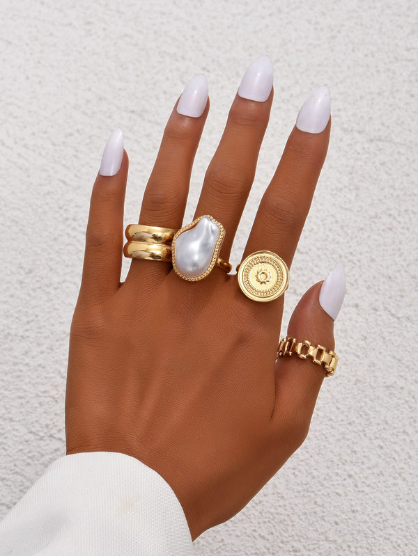 Shein - 4pcs Faux Pearl Decor Ring