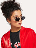 Shein - Geometric Frame Sunglasses Black Silver