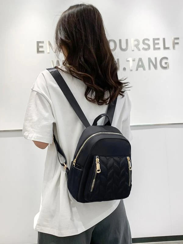 Shein - Classic Quilted Multi Zipper Backpack