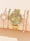 Shein - 1pc Rhinestone Decor Quartz Watch & 4pcs Bracelet