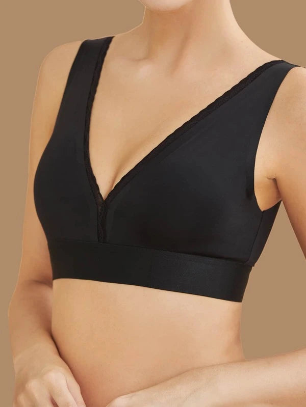 Shein- FINETOO Plain Lace Trim Wireless Bra