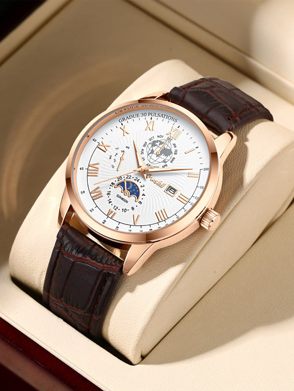 Shein - Men Round Pointer Quartz Watch