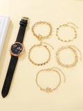 Shein - eart decor quartz watches with bracelet 6pcs