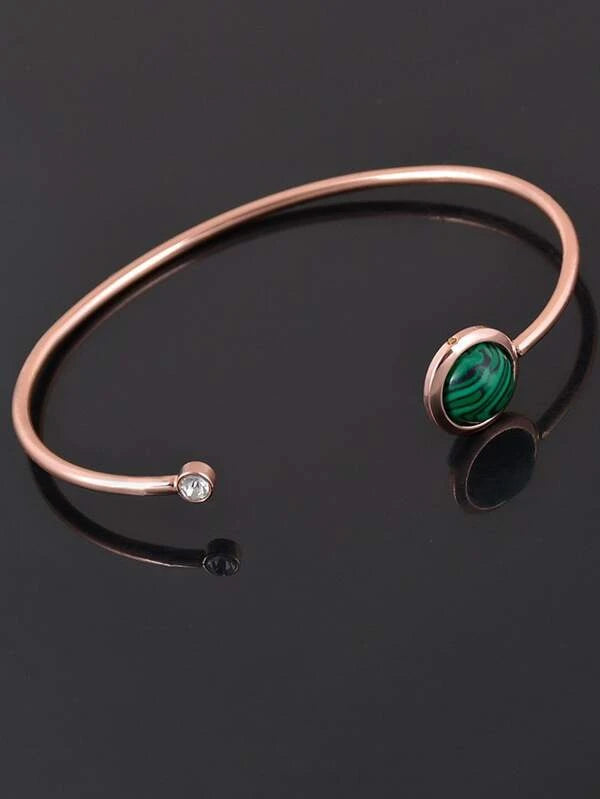 Shein- One Piece Square Round Quartz Watch And One Piece Open Bracelet