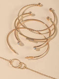 Shein - 5pcs Rhinestone & Leaf Decor Bracelet