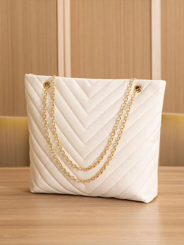 Shein - Chevron Quilted Chain Shoulder Tote Bag, Mothers Day Gift For Mom