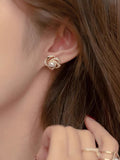 Shein - Faux Pearl & Rhinestone Flower Decor Stud Earrings