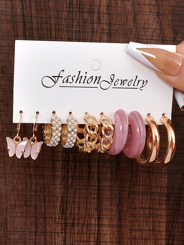 Shein - 5pairs/set Butterfly & Faux Pearl Decor Earrings