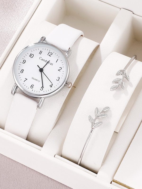 Shein - 1pc Round Pointer Quartz Watch & 1pc Bracelet