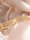 Shein - 3pcs Fashion Shining Fine Band Full Diamond Women's Gold Steel Band Quartz Watch with Bracelet Set