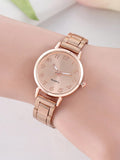 Shein - 1pc Women Pink Zinc Alloy Strap Fashion Round Dial Quartz Watch, For Daily Decoration