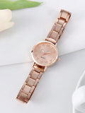 Shein - 1pc Women Pink Zinc Alloy Strap Fashion Round Dial Quartz Watch, For Daily Decoration