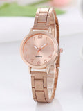 Shein - 1pc Women Pink Zinc Alloy Strap Fashion Round Dial Quartz Watch, For Daily Decoration