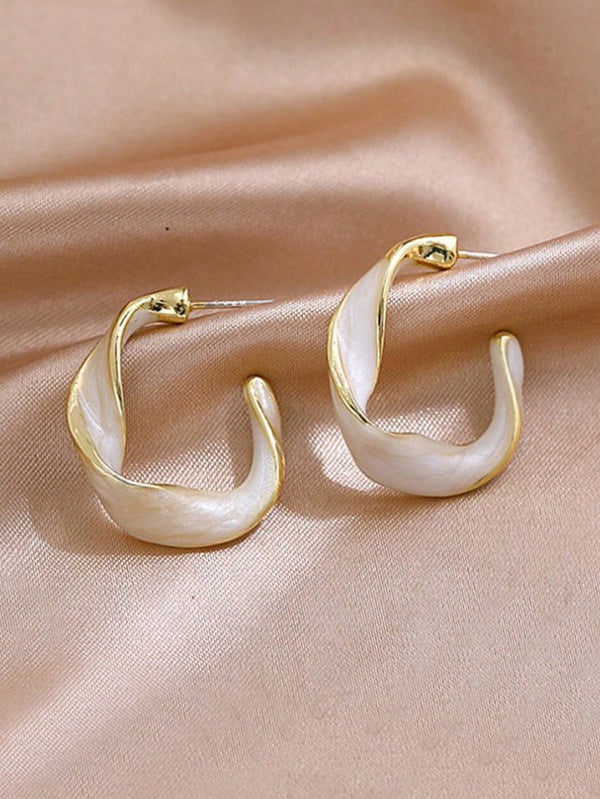 Shein - 1pair Fashion Stainless Steel Spiral Detail Structured Drop Earrings For Women For Daily Life