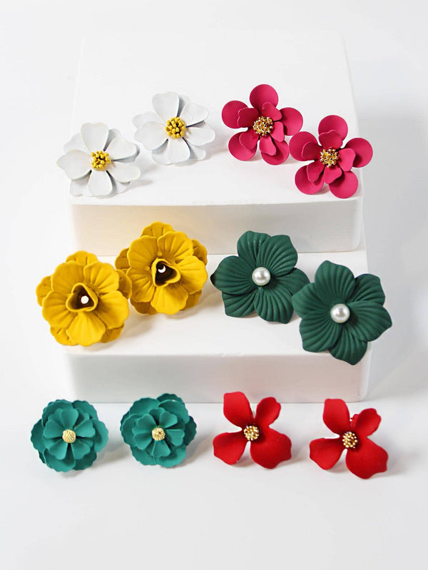 Shein - 6pairs/set Flower Decor Stud Earrings