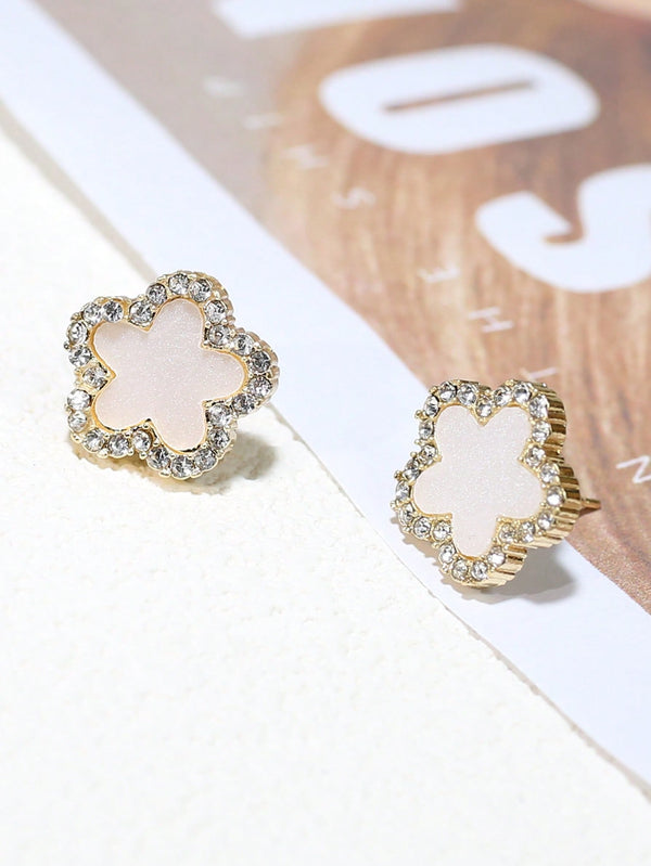 Shein - Rhinestone Flower Stud Earrings