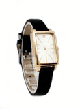 Shein - 1pc Black PU Polyurethane Strap Fashionable Rhinestone Decor Square Dial Quartz Watch, For Daily Life