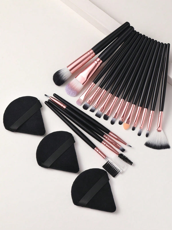 Shein - 18Pcs Makeup Brush Set & 3Pcs Makeup Puff Set Soft Triangle Powder Mineral Puff For Face Makeup Cosmetic Brush Set Black Friday