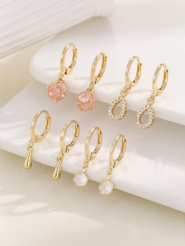 Shein - 8pcs/set Cubic Zirconia Drop Earrings