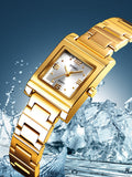 Shein - 1pc Women Gold Stainless Steel Strap Fashion Square Dial Quartz Watch, For Daily Life