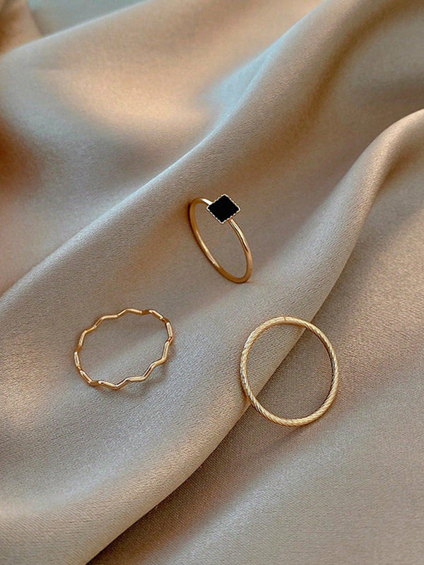 Shein - 3pcs/set Plain Circle Rings For Women, Fashionable & Personalized Light Luxury Design