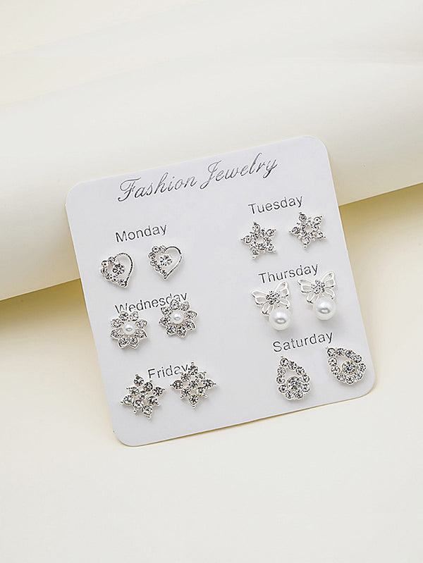 Shein - 1set 6pairs/12pcs Stainless Steel Needle & Cubic Zirconia Stud Earrings, Wear Different Pair Every Day Of The Week