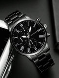 Shein - 1pc Black Zinc Alloy Strap Business Round Dial Quartz Watch, For Daily Decoration For Men