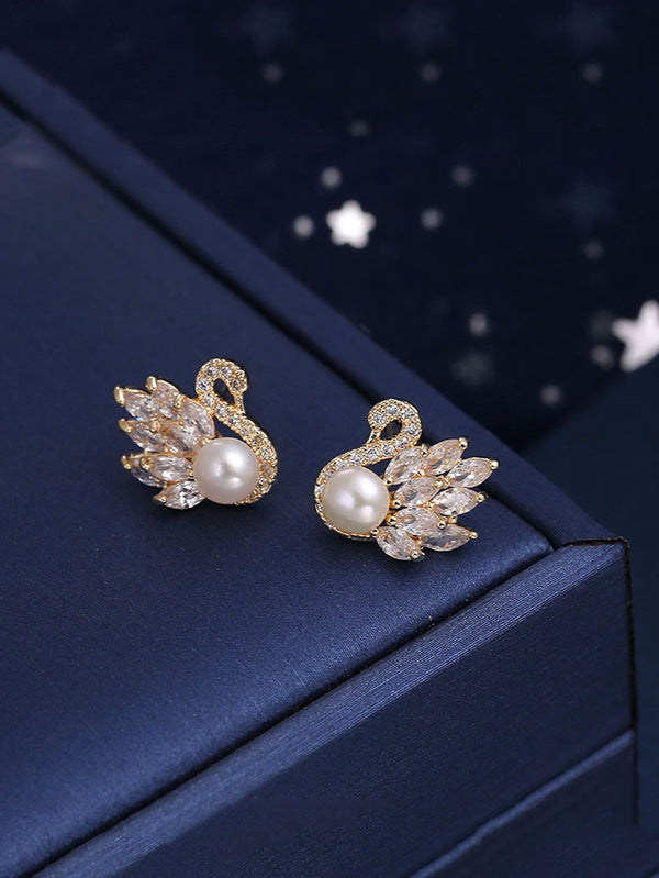 Shein - Cubic Zirconia Swan Stud Earrings