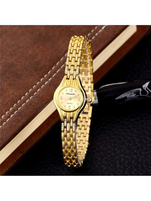 Shein - 1pc Gold Women's Quartz Wrist Watch