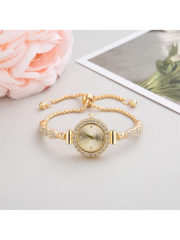 Shein - 2023 New Fashion Women's Bracelet Watch, Round Case, Stainless Steel Strap, Quartz Watch With Small Dial And Diamond Detail, Ideal Gift For Girlfriend