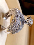 Shein - 2pcs Elegant Wedding Engagement Party Couples Rings Women Geometric Luxury Bridal Square Rings Set Jewelry Set