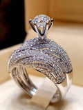 Shein - 2pcs Elegant Wedding Engagement Party Couples Rings Women Geometric Luxury Bridal Square Rings Set Jewelry Set