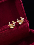 Shein - 1 Pair Horseshoe U-shape Stud Earrings For Women s925 Sterling Silver Zirconia Exquisite Earrings Fine Jewelry Gift For Girls Date Decor