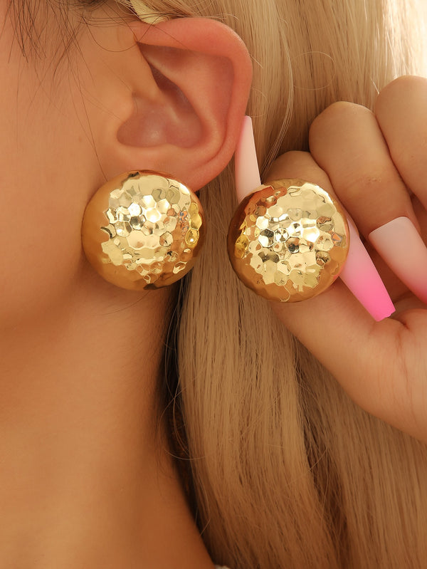 Shein - 1pair Women's Golden Color Faceted Circular Stud Earrings